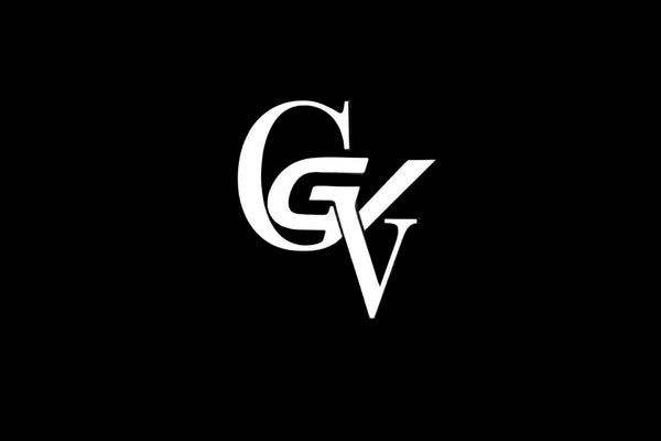 White monogram 'GV' on a black background