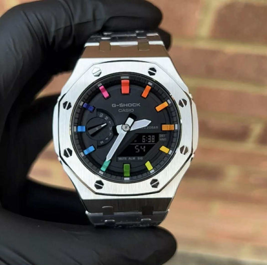 Rainbow Custom G Shock Mod - Stainless Steel Strap GA-2100